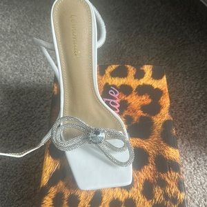 White rhinestone wedding heels